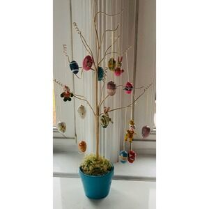 Vintage Easter Egg Tree Centerpiece Hand Painted Miniature Wooden Ornaments